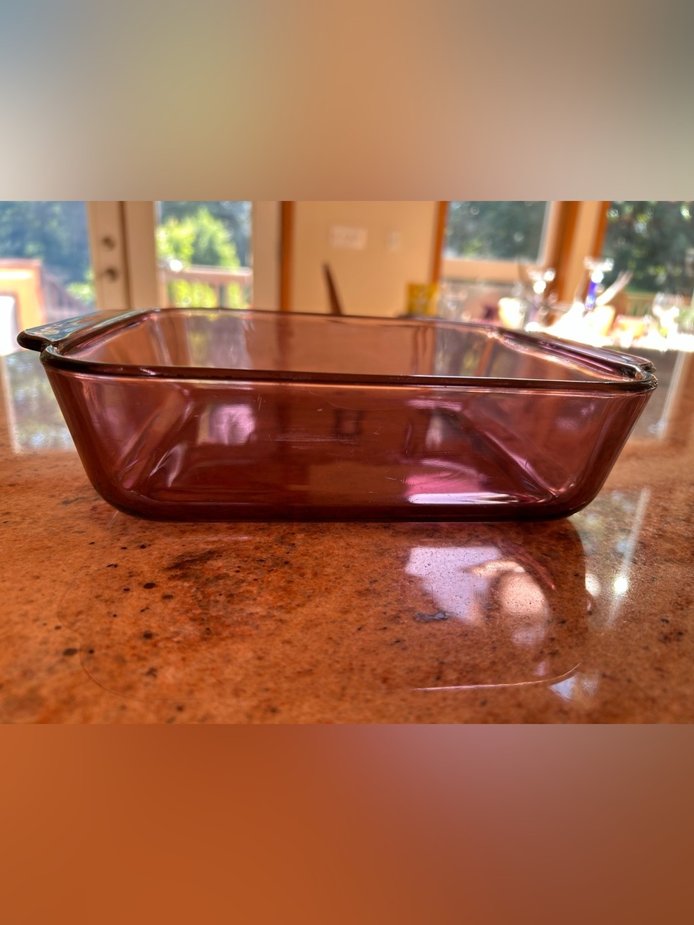 Pyrex #222-R Cranberry Amethyst Baking Dish 8x8x2” 2 Qt. Molded Handles